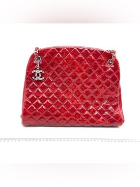 Auth Chanel Red Oil Waxed Leather Shoulder Bag With Original Card